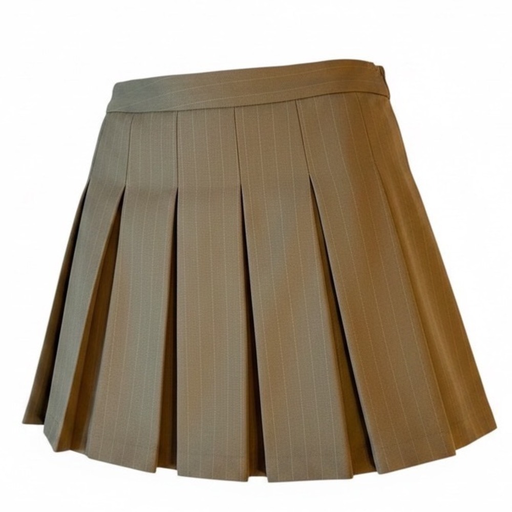 En Saison Pleated Mini Skirt Women's M Beige Pinstripe Preppy Tennis 15 Waist